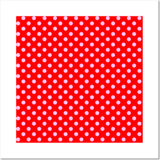 Pink Polka Dots Pattern on Red Background Posters and Art